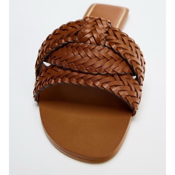 NWT Zara Leather Braided Woven Knot Sandals in Cognac Brown - 6.5 - Picture 4 of 8